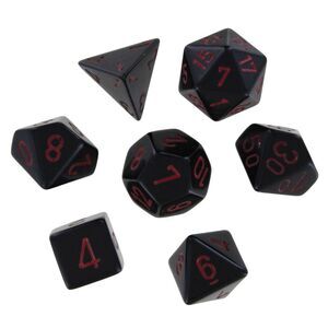 Polyhedral 7-Die Opaque Dice Set - Black with Red